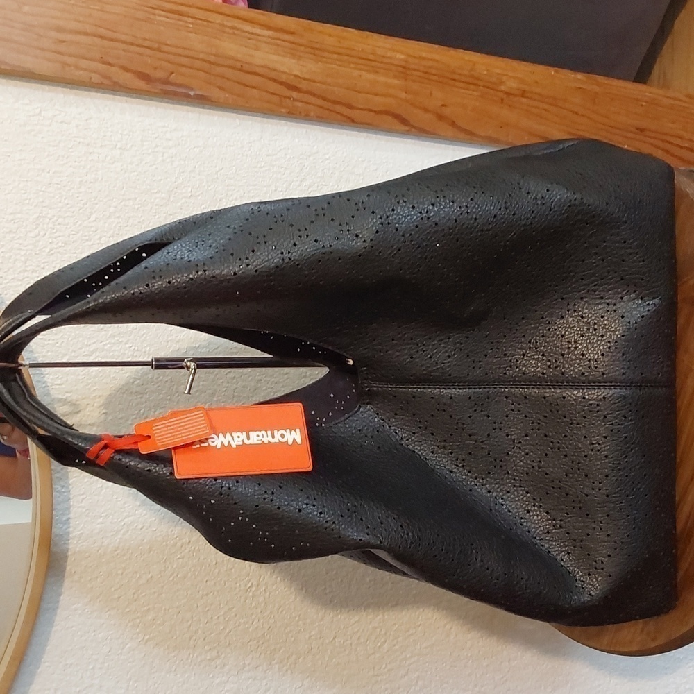 Montana West Black Faux Leather Perforated Large Sling Bag W/ POUCH New!